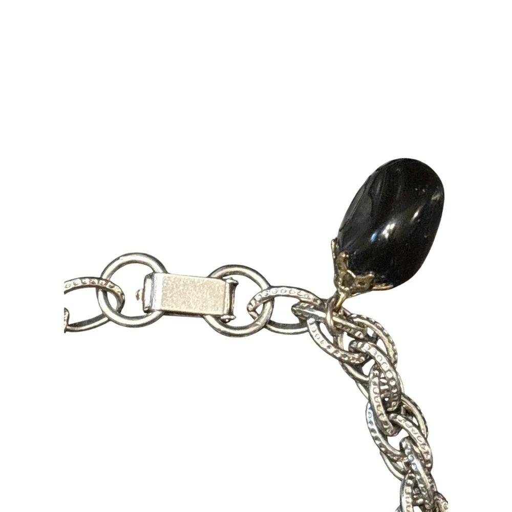Vtg Silver Tone Chain charm bracelet smoky quartz Stone‎ Womens Jewelry 6